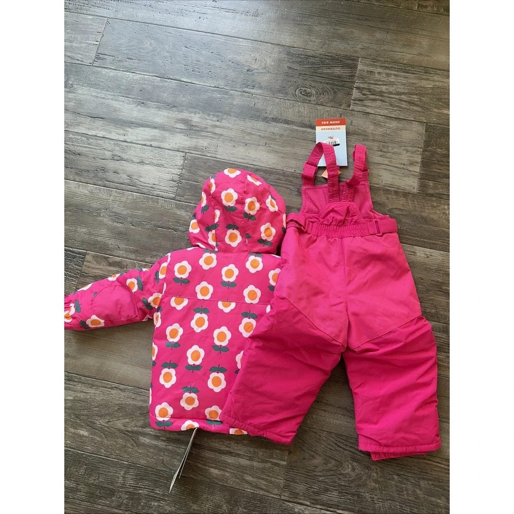 Cat & Jack Toddler Girls 18 Months Snow Suit Pink 3-in-1 Jacket Snow winter Bib